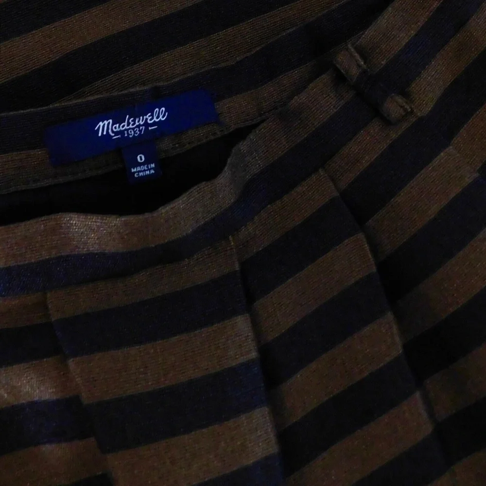 MADEWELL Linen & Silk Blend Striped Pleated Skirt Brown & Black Stripe Size 0 - Picture 10 of 13